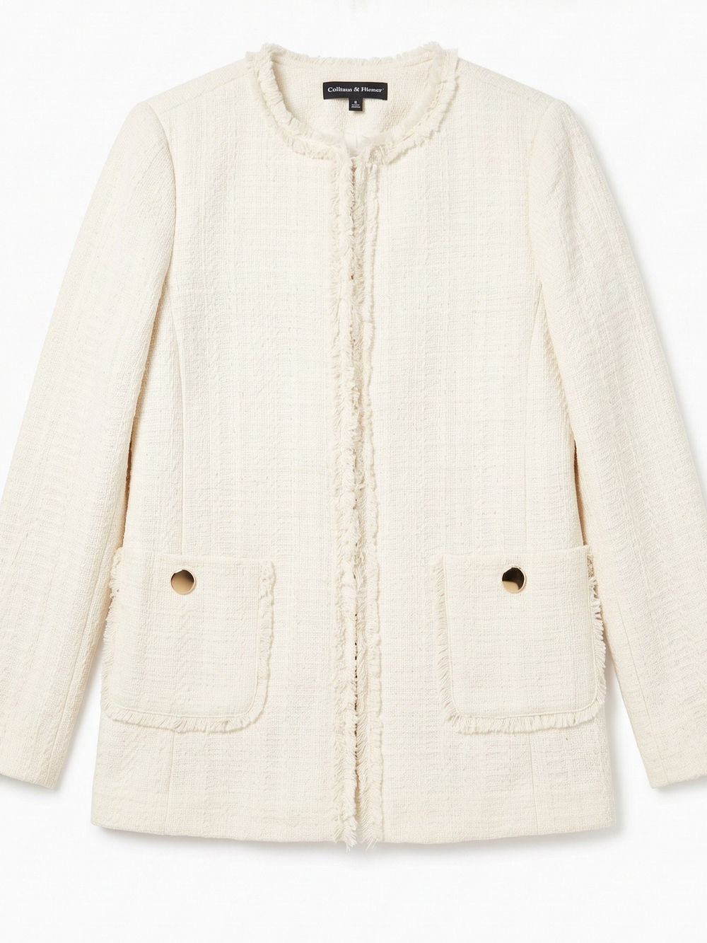 Catherine Malandrino Cream Bouclé Frayed-Trim Jacket